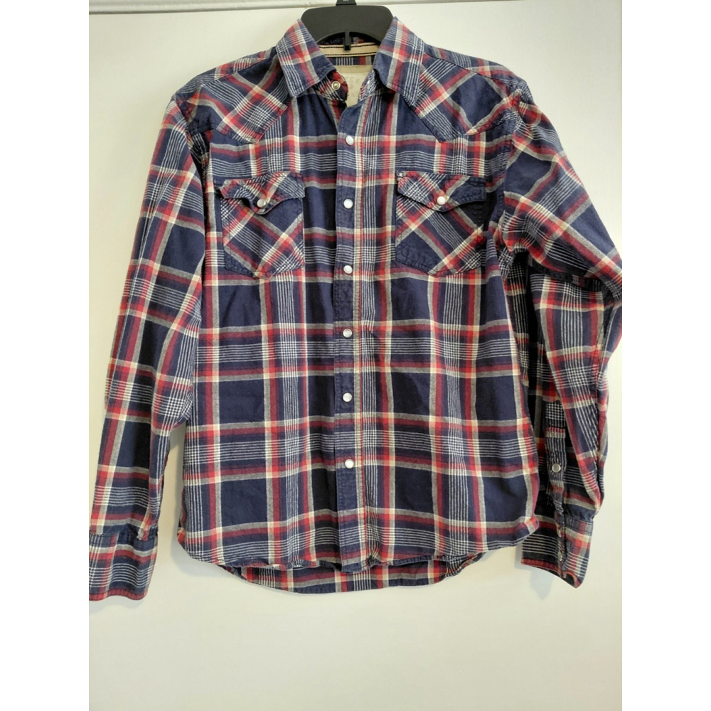 Ditch Plains Men's Large Blue Plaid Pearl Snap Western Cowboy Farmcore Shirt